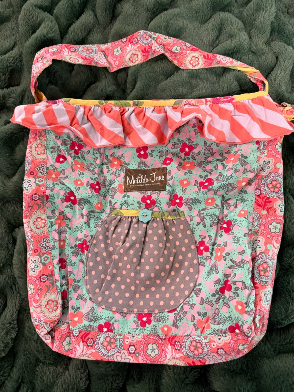 Matilda Jane Mint and Coral Floral Tote with Pink Accents